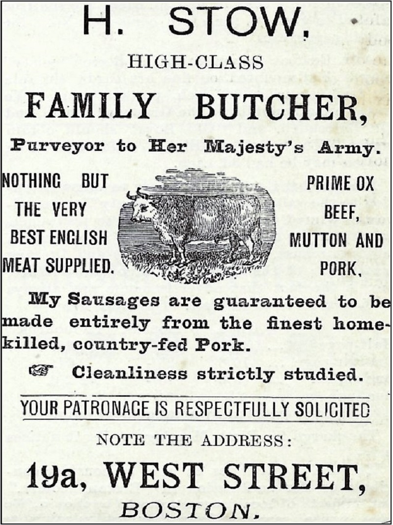 An old advert for a family Family butcher in early Bostonian times