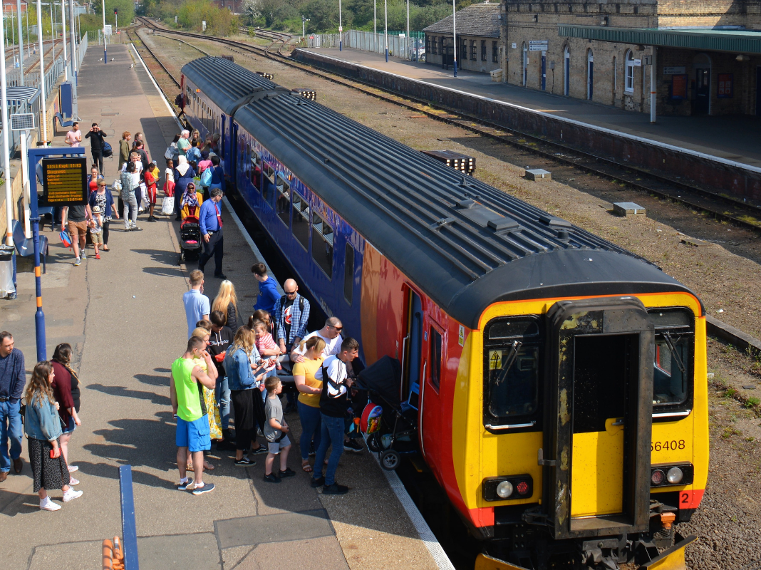 People boarding the train at Boston for Skegness, 2019