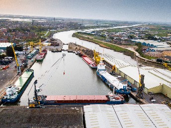 aerial image of the modern Boston docks